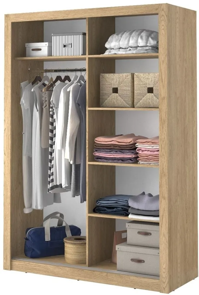 Mervyn garderob med skjutdörrar och inredning bredd 150 cm - Shetland ek - Shetland ek - Products - Förvaring - Garderober & garderobssystem
