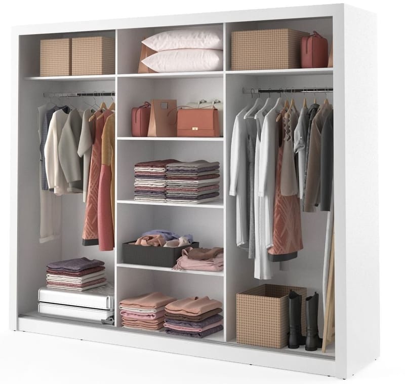 Mervyn vit garderob med spegel och inredning - Bredd 250 cm - Vit - Products - Förvaring - Garderober & garderobssystem