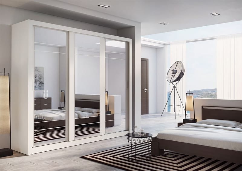 Mervyn vit garderob med spegel och inredning - Bredd 250 cm - Vit - Products - Förvaring - Garderober & garderobssystem