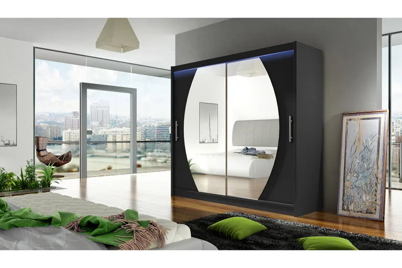 Prag Garderob med Spegel 180x215 cm - Svart - Products - Förvaring - Garderober & garderobssystem