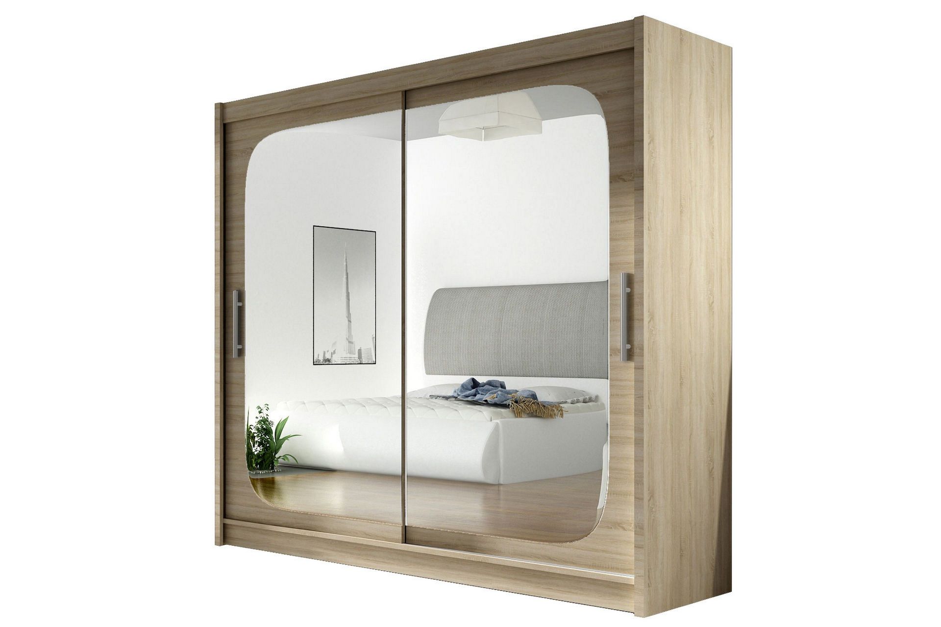 Prag Garderob Skjutdörrar Fyrkantig Spegel