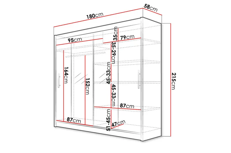 Prag Garderob Skjutdörrar Smal Spegel - Vit/Spegel - Products - Förvaring - Garderober & garderobssystem
