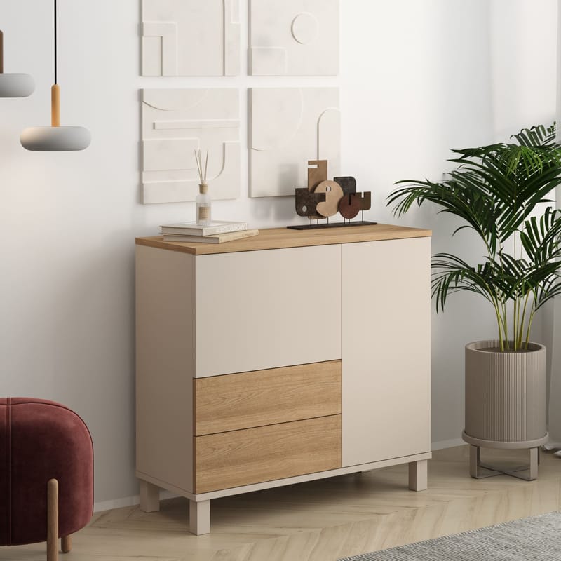 Aldarte Multifunktionsskåp 87,2x82,4x35 cm - Sand och ek - Products - Förvaring - Skåp - Förvaringsskåp
