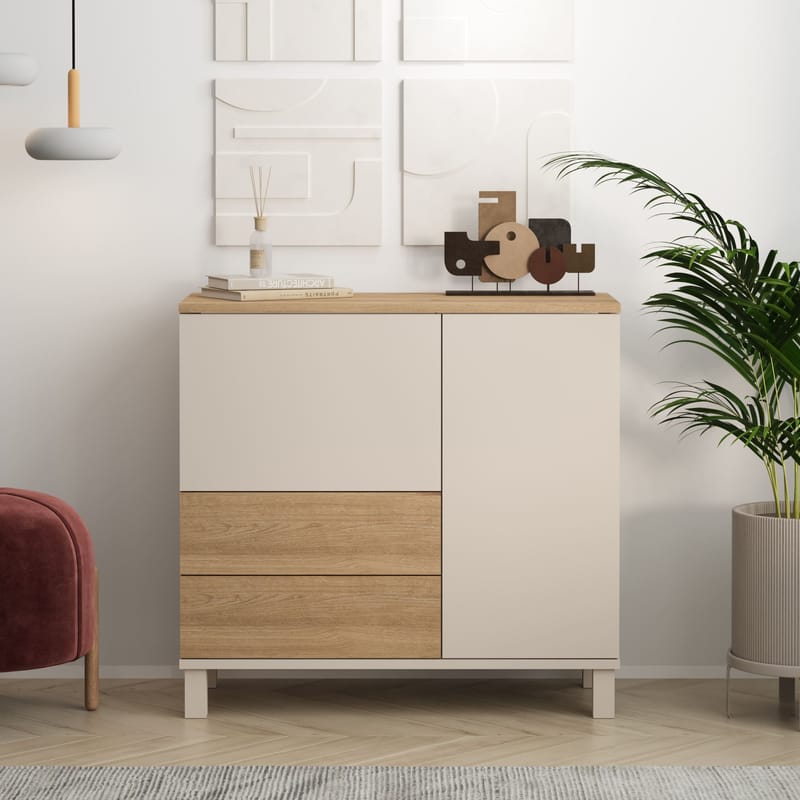 Aldarte Multifunktionsskåp 87,2x82,4x35 cm - Sand och ek - Products - Förvaring - Skåp - Förvaringsskåp