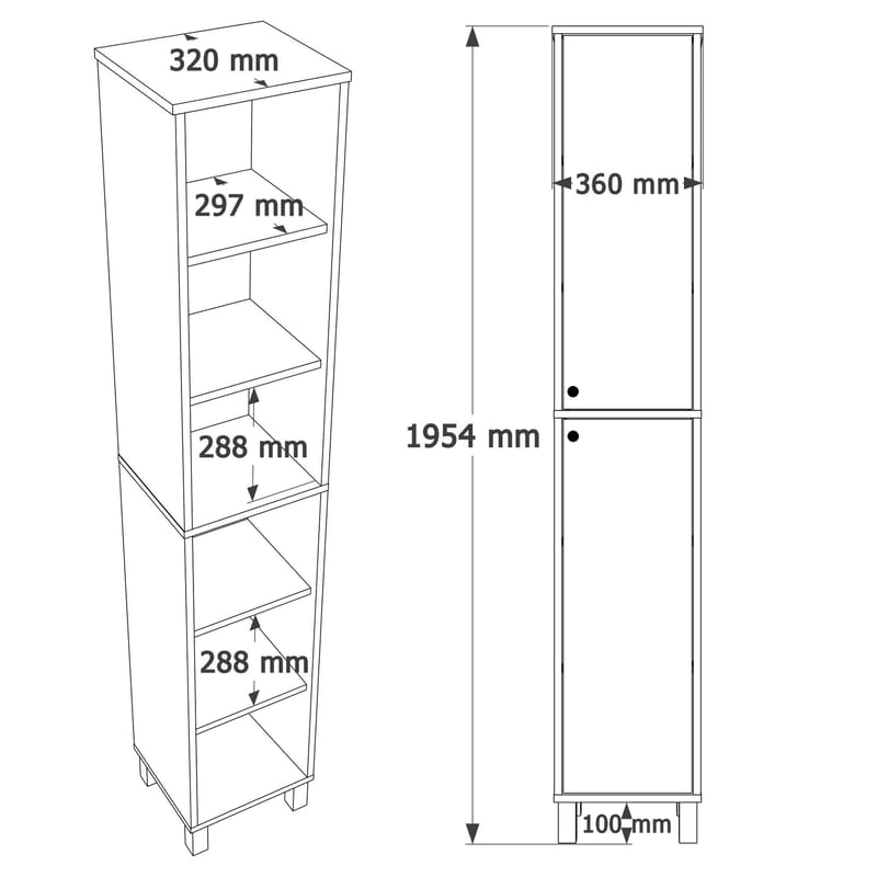 Avero Multifunktionsskåp 36x195,4x32 cm - Vitt och ek - Products - Förvaring - Skåp - Förvaringsskåp
