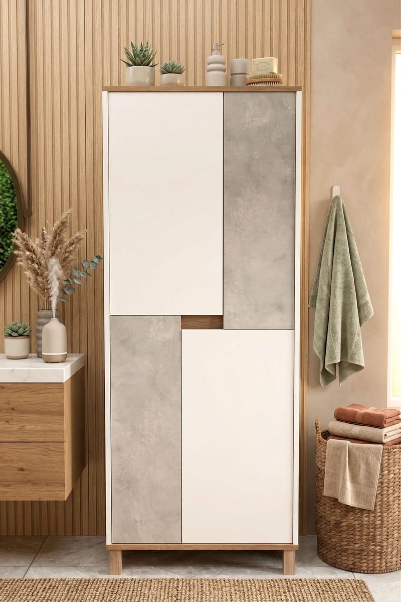 Avero Multifunktionsskåp 69,7x175x40 cm - Vit / Ek / Grå - Products - Förvaring - Skåp - Förvaringsskåp