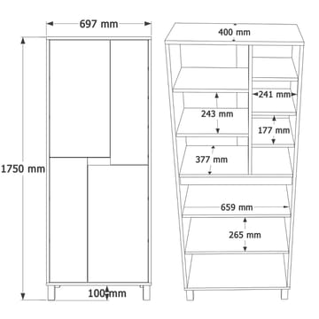 Avero Multifunktionsskåp 69,7x175x40 cm - Vit / Ek / Grå - Products - Förvaring - Skåp - Förvaringsskåp