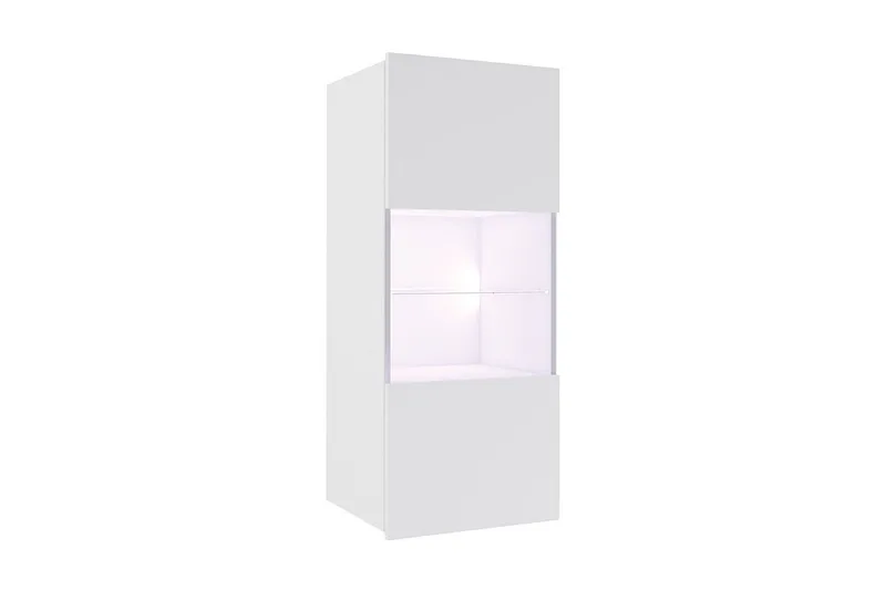 Frick Vägghängt Vitrinskåp Blå LED Belysning 32 cm djup 45 cm bred 117 cm hög Ljust Trä Glas - Vit - Products - Förvaring - Skåp - Vitrinskåp
