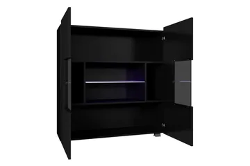 Frick Vitrinskåp Blå LED Belysning 35 cm djup 100 cm bred 107 cm hög Ljust Trä Glas - Gyllene Ek - Products - Förvaring - Skåp - Vitrinskåp