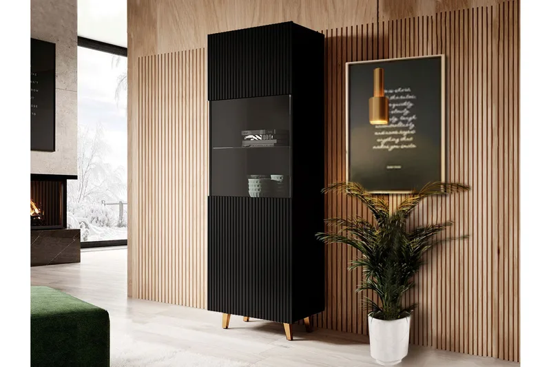 Juniskär Ribbad Vitrinskåp 40 cm djup 59,6 cm bred 182 cm hög trä - Svart/Guld - Products - Förvaring - Skåp - Vitrinskåp