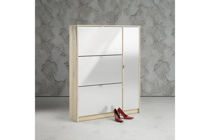 Shoey Skoskåp 3 Fack - Trä/natur/Vit - Products - Förvaring - Skåp - Förvaringsskåp