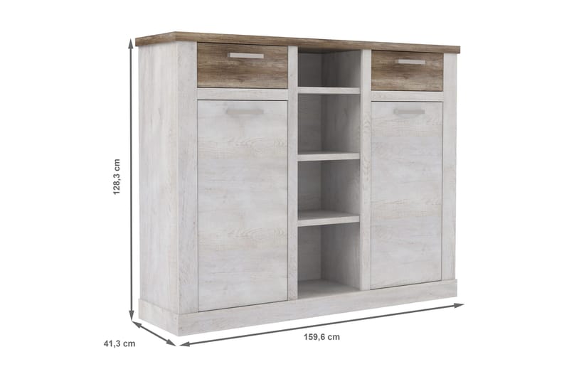 Talebi Skänk 41 cm djup 160 cm bred 128 cm hög Ljust Trä - Brun/Vit - Products - Förvaring - Skåp - Vitrinskåp