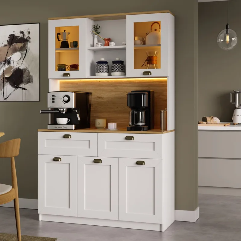 Asten Kaffestation 120x191,8x44 cm - Vit - Products - Förvaring - Skåp - Vitrinskåp