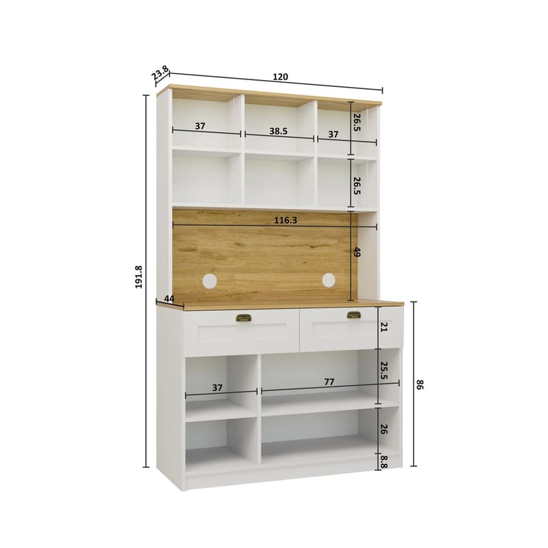 Asten Kaffestation 120x191,8x44 cm - Vit - Products - Förvaring - Skåp - Vitrinskåp