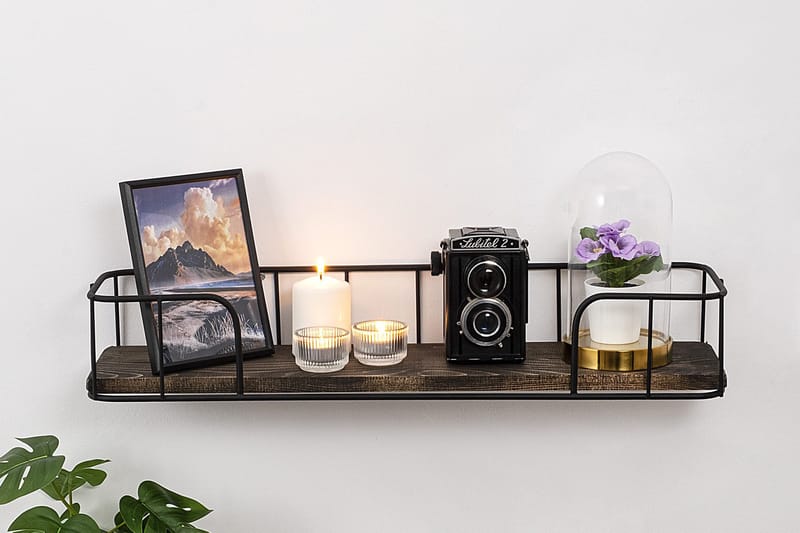 Lindern Vägghylla 15x60 cm - Svart/Valnöt - Products - Förvaring - Småförvaring - Väggförvaring