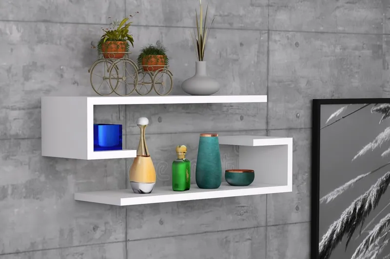 Sergoit Vägghylla 60x20 cm 4 Hyllor, Vit