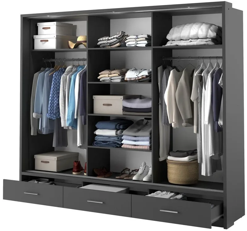 Svart garderob med inredning 250 cm - Svart - Products - Förvaring - Garderober & garderobssystem