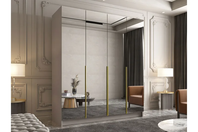 Vadstena Garderob med Spegel 200 cm - Kashmir/Guld - Products - Förvaring - Garderober & garderobssystem