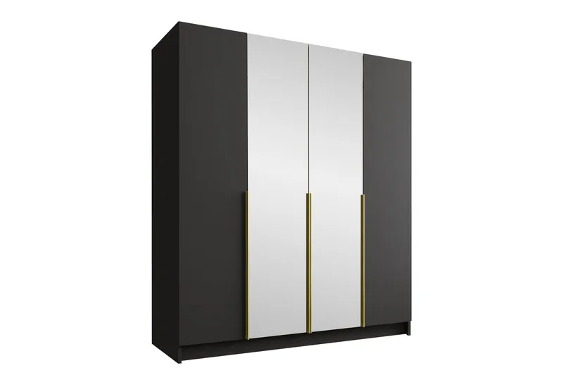 Vadstena Garderob med Spegel 200 cm, Svart/Guld