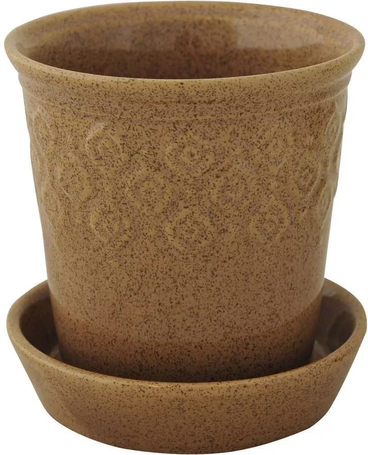 Blomkruka Gabriella i Brun Keramik med Fat - 15 cm - Products - Inredning - Dekoration & inredningsdetaljer - Krukor & ytterkrukor - Utomhuskruka