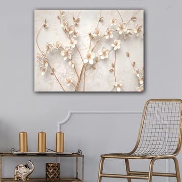 Canvastavla 70x100 cm - Stiliserad blomsterdesign med vita blommor och gyllene detaljer - Vit / Guld - Products - Inredning - Tavlor & posters - Canvastavla