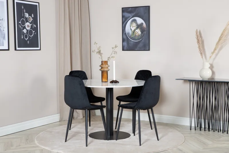 Admira Matgrupp 106 cm Rund inkl 4 Ypas Stolar - Marmor/Vit/Svart - Products - Möbler - Bord & matgrupp - Matgrupp