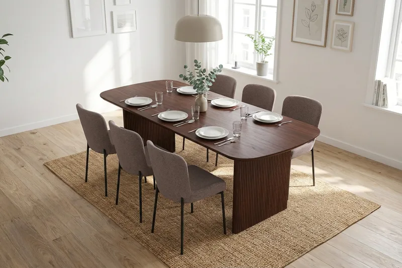 Alma Matgrupp rektangulärt 180 cm Valnöt med 6 Elsie Matstolar - Valnöt - Products - Möbler - Bord & matgrupp - Matgrupp
