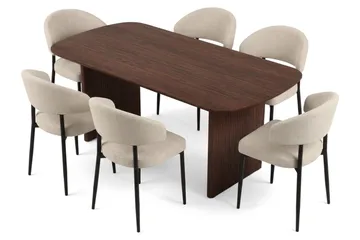 Alma Matgrupp rektangulärt 180 cm Valnöt med 6 Sawako Matstolar - Valnöt - Products - Möbler - Bord & matgrupp - Matgrupp