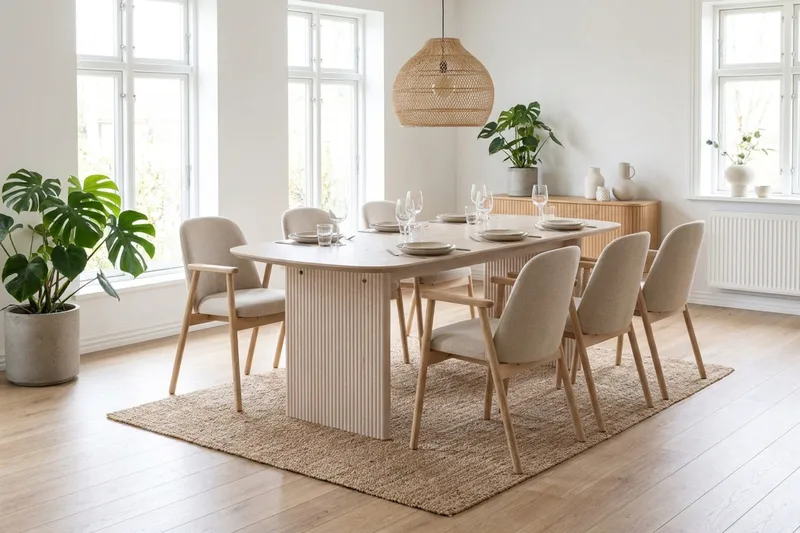 Alma Matgrupp rektangulärt 180 cm Vitlaserad med 6 Reciclar Matstolar - Vitlaserad ek - Products - Möbler - Bord & matgrupp - Matgrupp