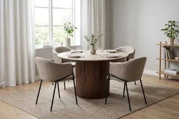 Arvo Matgrupp runt 120 cm Travertin med 4 Filip Matstolar - Valnöt - Products - Möbler - Bord & matgrupp - Matgrupp