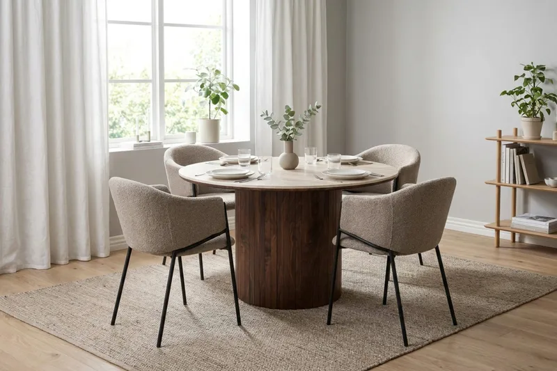 Arvo Matgrupp runt 120 cm Travertin med 4 Filip Matstolar - Valnöt - Products - Möbler - Bord & matgrupp - Matgrupp
