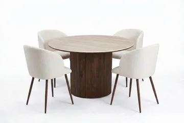Arvo Matgrupp runt 120 cm Travertin med 4 Greya Matstolar - Valnöt - Products - Möbler - Bord & matgrupp - Matgrupp