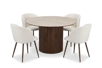 Arvo Matgrupp runt 120 cm Travertin med 4 Greya Matstolar - Valnöt - Products - Möbler - Bord & matgrupp - Matgrupp