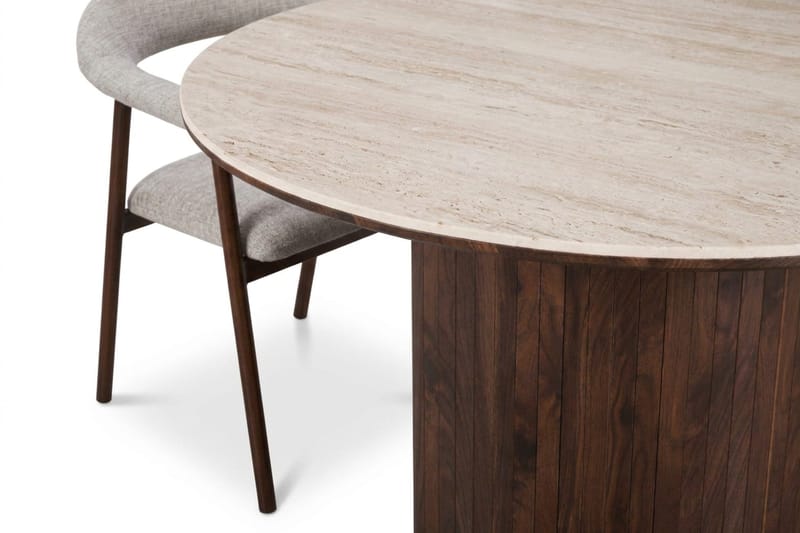 Arvo Matgrupp runt 120 cm Travertin med 4 Ronja Matstolar - Valnöt - Products - Möbler - Bord & matgrupp - Matgrupp