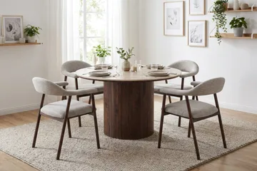 Arvo Matgrupp runt 120 cm Travertin med 4 Ronja Matstolar - Valnöt - Products - Möbler - Bord & matgrupp - Matgrupp
