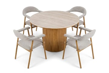 Arvo Matgrupp runt 120 cm Travertinlook med 4 Ronja Matstolar - Ek - Products - Möbler - Bord & matgrupp - Matgrupp