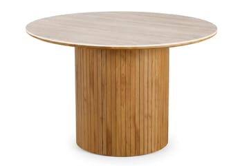 Arvo Matgrupp runt 120 cm Travertinlook med 4 Ronja Matstolar - Ek - Products - Möbler - Bord & matgrupp - Matgrupp
