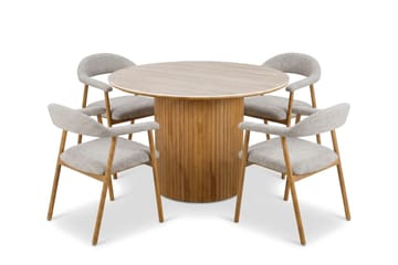 Arvo Matgrupp runt 120 cm Travertinlook med 4 Ronja Matstolar - Ek - Products - Möbler - Bord & matgrupp - Matgrupp