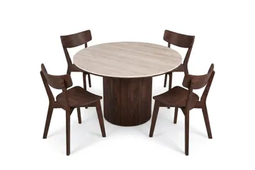 Arvo Matgrupp runt 120 cm Valnöt med 4 Amelia Matstolar - Valnöt - Products - Möbler - Bord & matgrupp - Matgrupp