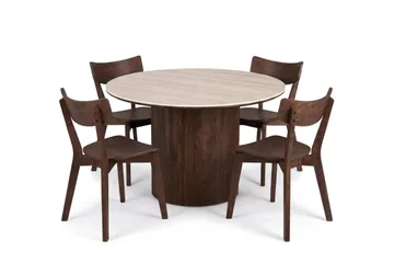 Arvo Matgrupp runt 120 cm Valnöt med 4 Amelia Matstolar - Valnöt - Products - Möbler - Bord & matgrupp - Matgrupp