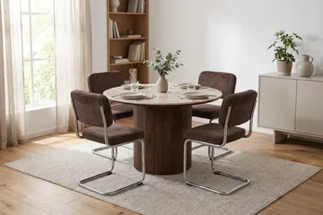 Arvo Matgrupp runt 120 cm Valnöt med 4 Milva Matstolar - Valnöt - Products - Möbler - Bord & matgrupp - Matgrupp