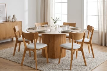 Arvo Matgrupp runt 150 cm Ek med 6 Amelia Matstolar med Dyna - Ek - Products - Möbler - Bord & matgrupp - Matgrupp