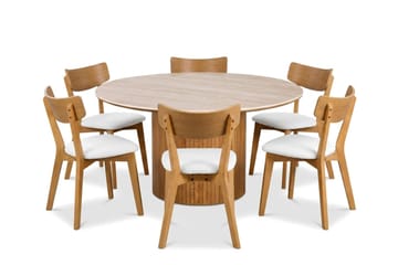 Arvo Matgrupp runt 150 cm Ek med 6 Amelia Matstolar med Dyna - Ek - Products - Möbler - Bord & matgrupp - Matgrupp