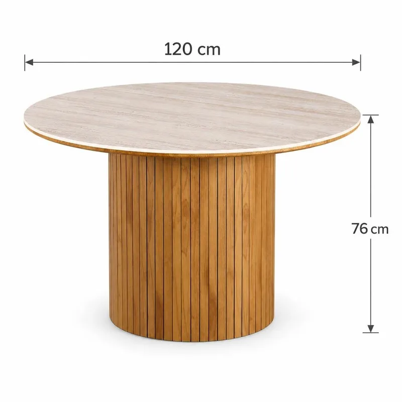 Arvo Runt Matbord 120 cm i Travertin med Pelarfot i Ekutseende - Beige - Products - Möbler - Bord & matgrupp - Matbord & köksbord