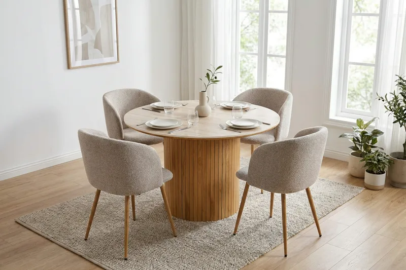 Arvo Runt Matbord 120 cm i Travertin med Pelarfot i Ekutseende - Beige - Products - Möbler - Bord & matgrupp - Matbord & köksbord