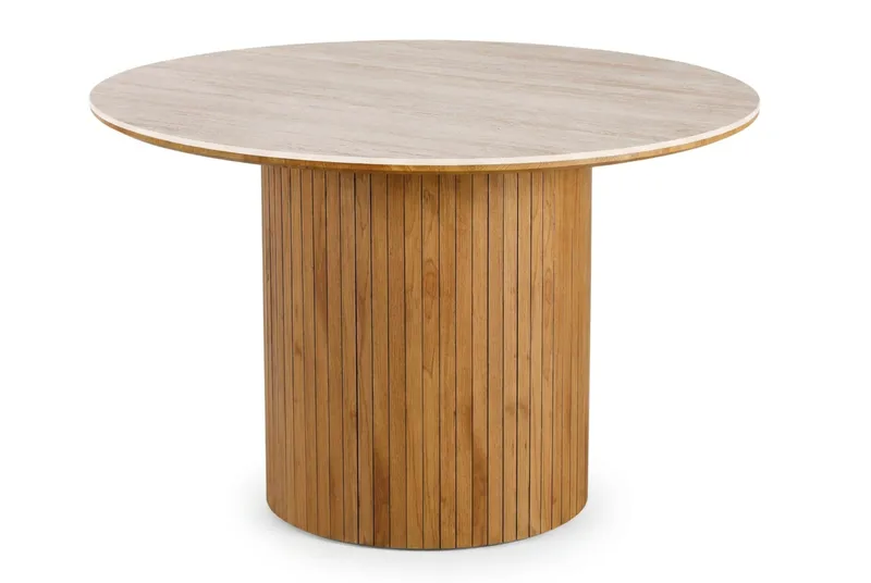 Arvo Runt Matbord 120 cm i Travertin med Pelarfot i Ekutseende - Beige - Products - Möbler - Bord & matgrupp - Matbord & köksbord