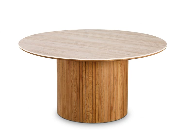 Arvo Runt Matbord 150 cm i Travertin med Pelarfot i Ekutseende - Beige - Products - Möbler - Bord & matgrupp - Matbord & köksbord