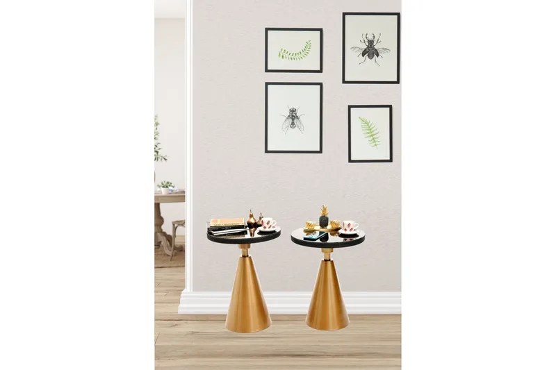 Caeth Sidobord Set Runt - Guld/Svart - Products - Möbler - Bord & matgrupp - Avlastningsbord & sidobord - Brickbord & småbord