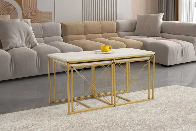 Defneia Soffbord 100 cm - Guld/Marmor - Products - Möbler - Bord & matgrupp - Avlastningsbord & sidobord - Satsbord