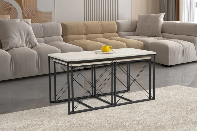 Defneia Soffbord 100 cm - Svart/Marmor - Products - Möbler - Bord & matgrupp - Avlastningsbord & sidobord - Satsbord